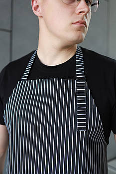 Фартух в полоску великий для офіціанта, бармена, салону краси чорного кольору | Уніформа для horeca
