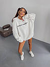 Жіноче подовжене худі широке з тринитки на флісі з капюшоном і написом (р. 42-54) 3sv3353, фото 4