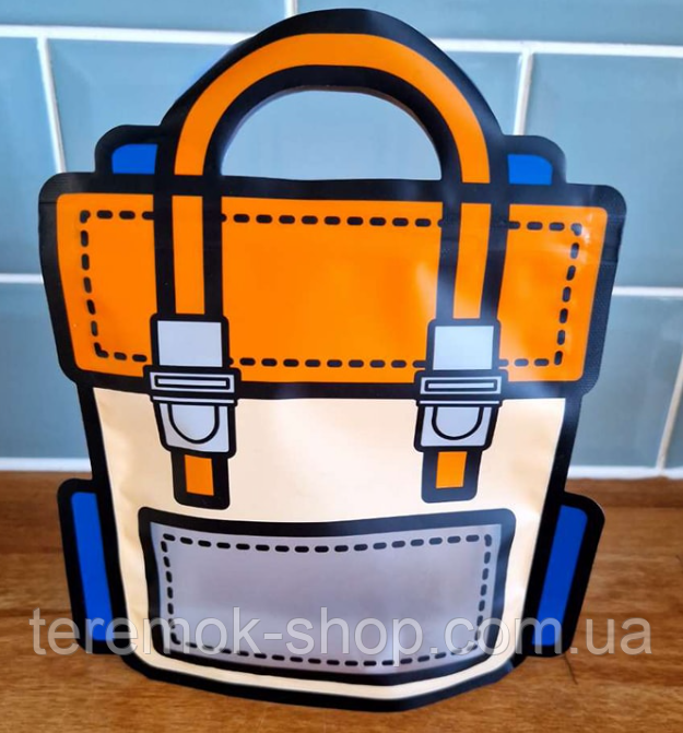 Пакет zip прозорий харчовий Портфель помаранчевий з ручкою, дитячий пакет-сумочка з зип застібкою 24х28 см, фото 1
