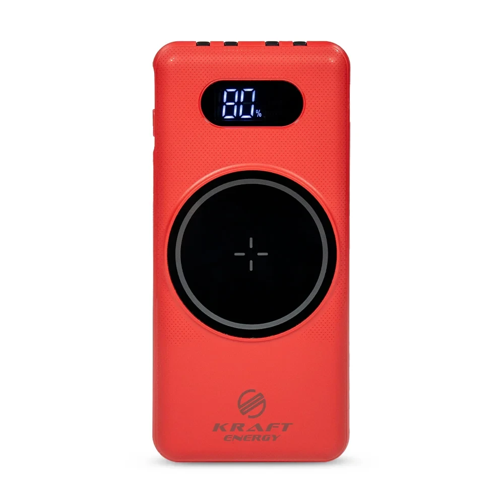 Повербанк 10000mAh Power Bank Kraft KPB-1110W Red бездротова зарядка (43-00056), фото 1
