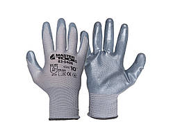 Перчатки трикотарні безшовні MASTERTOOL нітрилове покриття долоні 10" підвіс сірі 83-0408