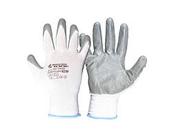 Рукавички трикотажні безшовні MASTERTOOL з нітриловим покриттям долоні 10" 35-37 р біло-сірі 83-0400