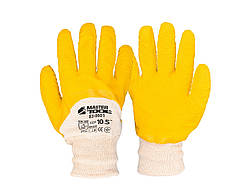 Рукавички скляра х/б тканина з латексним ребристим покриттям (жовті), 10,5" MASTERTOOL 83-0601
