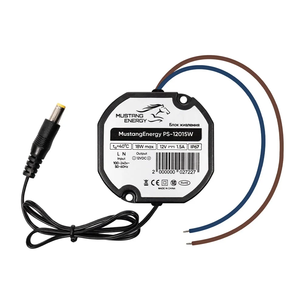 Блок живлення Mustang Energy PS-12015W 12V/1.5A вологозахищений IP67 (43-00102), фото 1