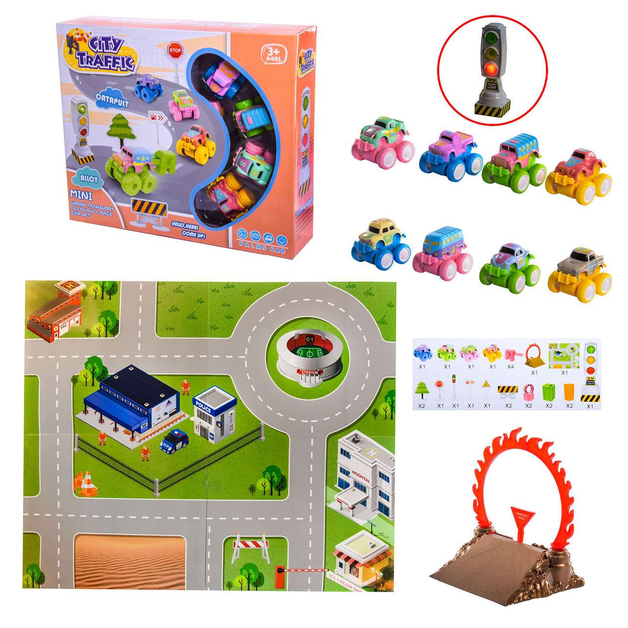 Ігровий килимок "Міський трафік" (з машинками, 2 види, аксесуари, дорожні знаки) RT001-3