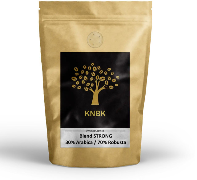 Купаж сортів KNBK STRONG Арабіка 30% / Робуста 70%. 500 г. Свіжобсмажена кава