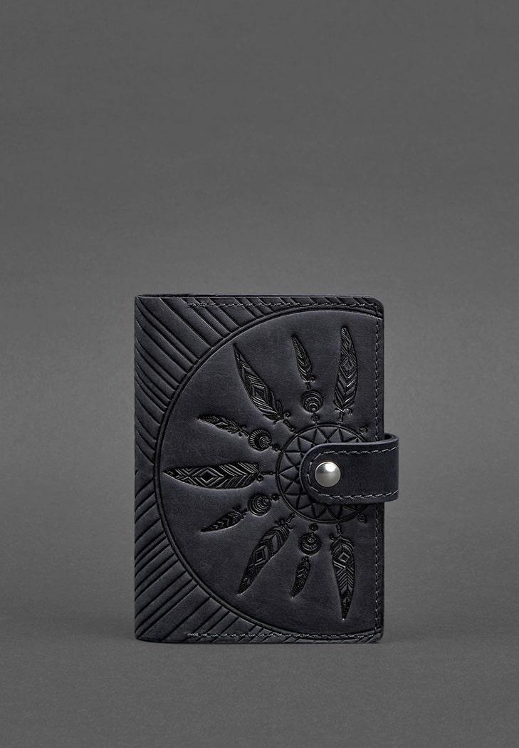 Обкладинка для паспорта та відділення для карт "Інді" з натуральної шкіри з тисненням закривається на кнопку, фото 1