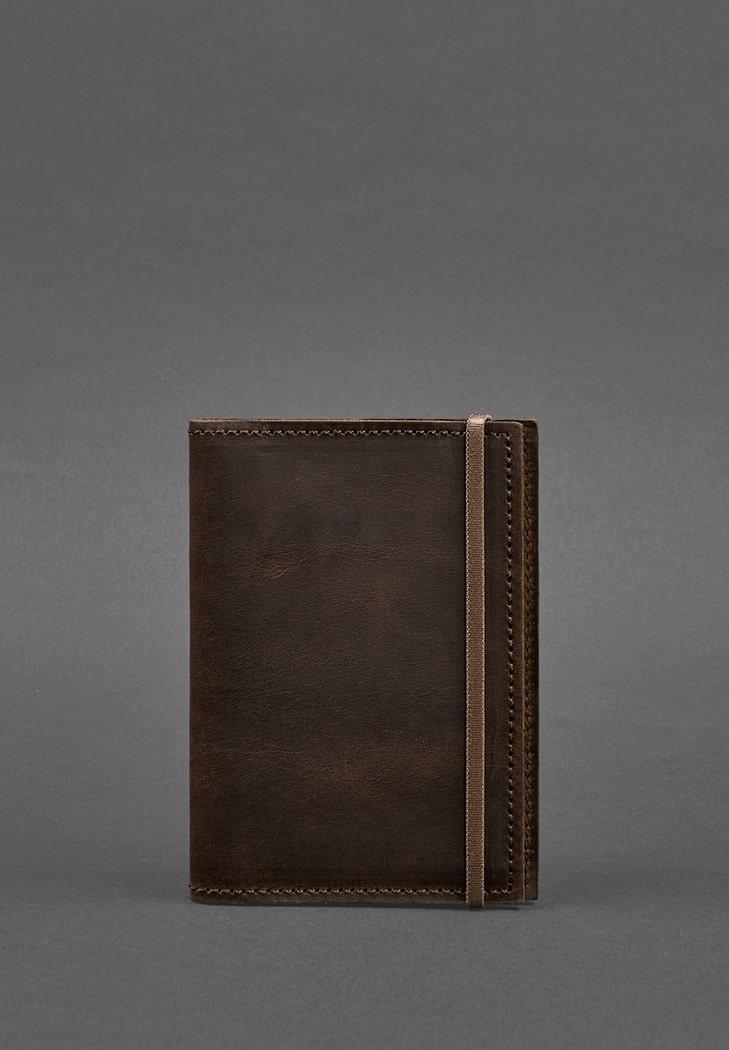 Обкладинка для паспорта та відділення для карт з натуральної шкіри Crazy Horse закривається на гумку, фото 1