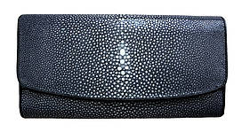 Гаманець жіночий із натуральної шліфованої шкіри ската чорний Ekzotic leather (stw4)