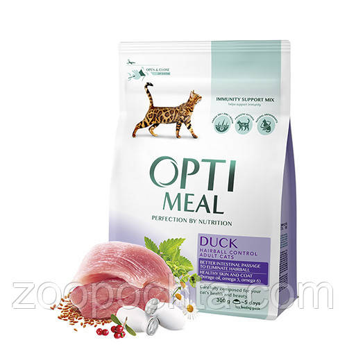 Акція! Сухий корм OPTIMEAL для котів, виведення вовни, качка 4КГ