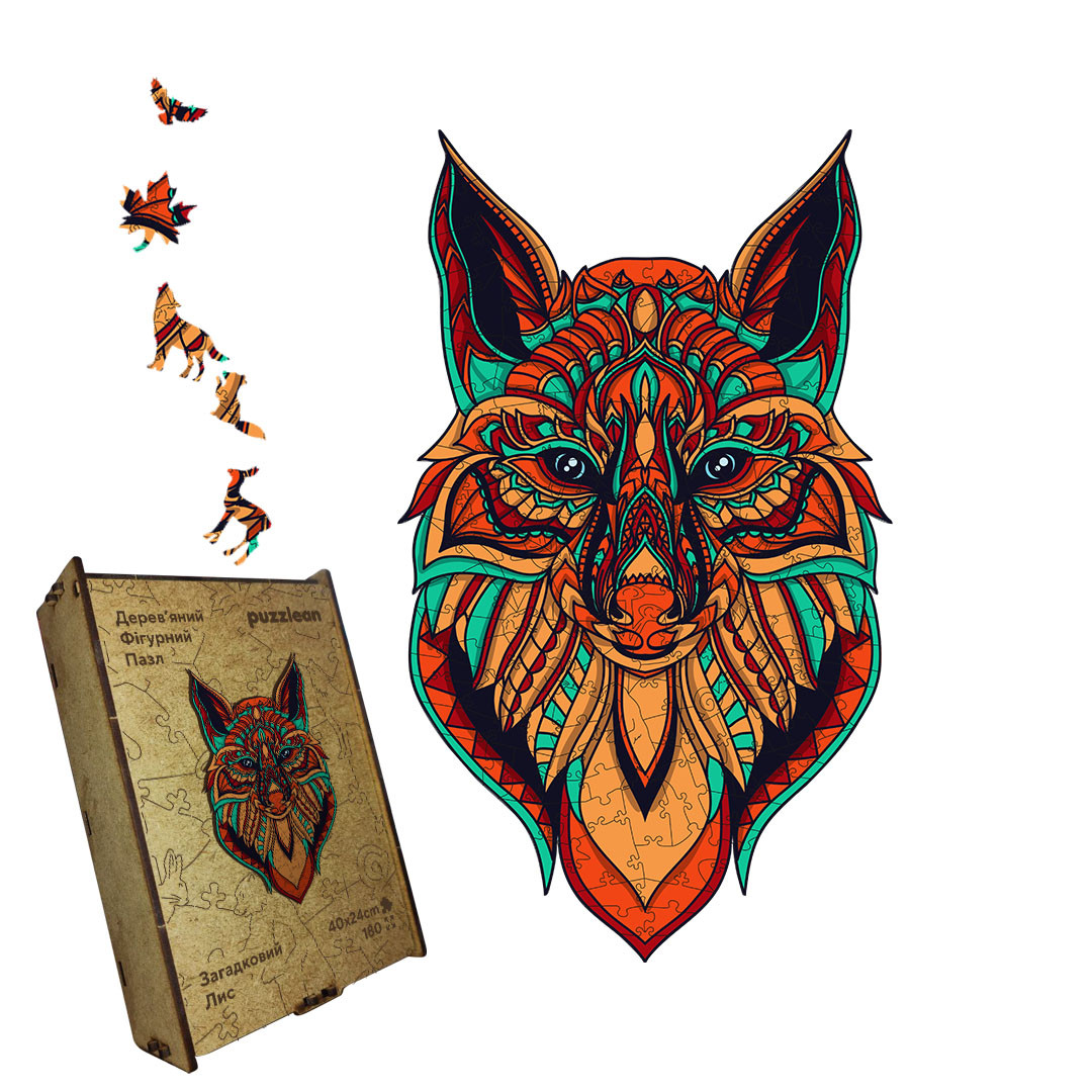 Дерев'яний пазл Загадковий Лис, А2, Дерев'яна коробка, фото 1