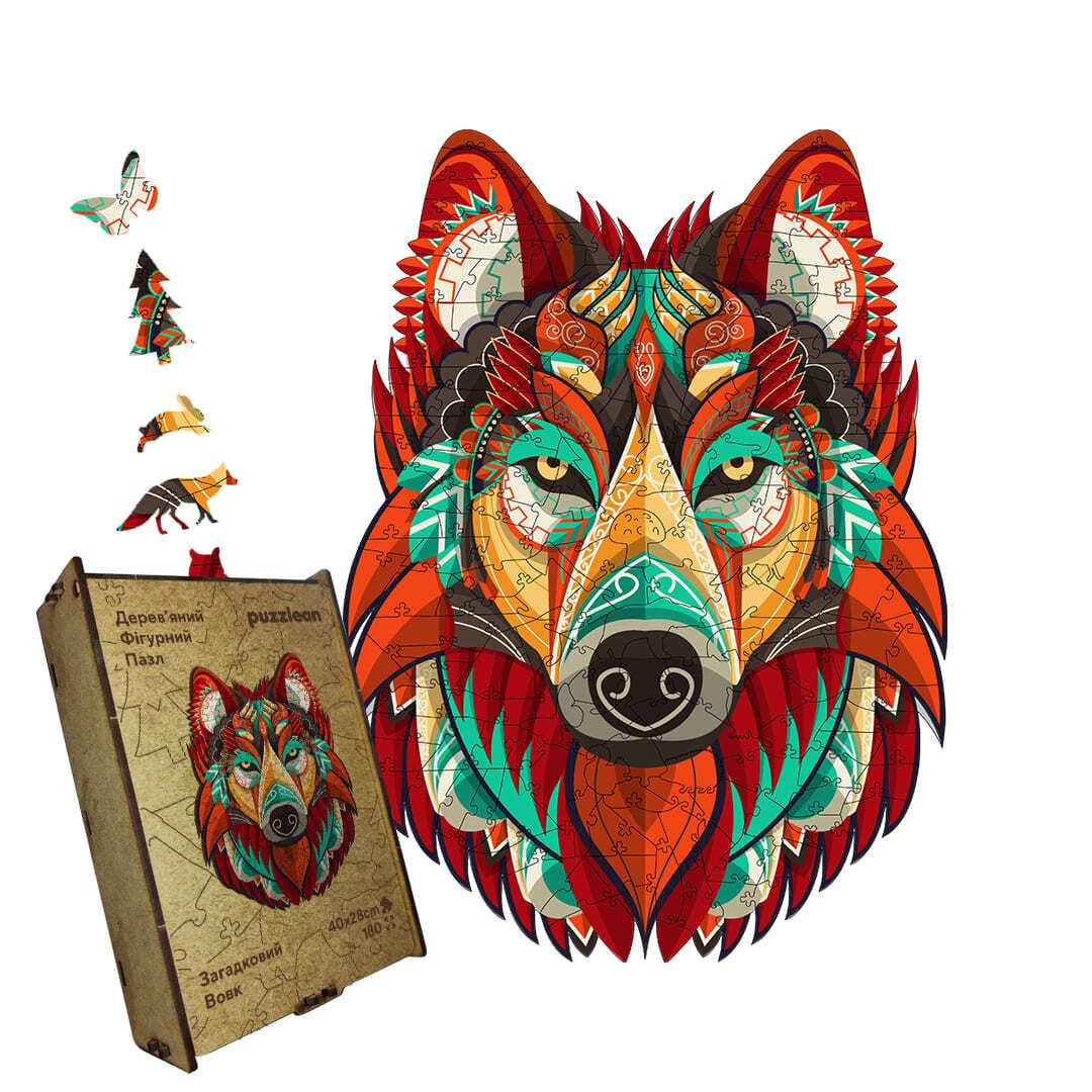 Дерев'яний пазл Загадковий Вовк, А1, Дерев'яна коробка, фото 1