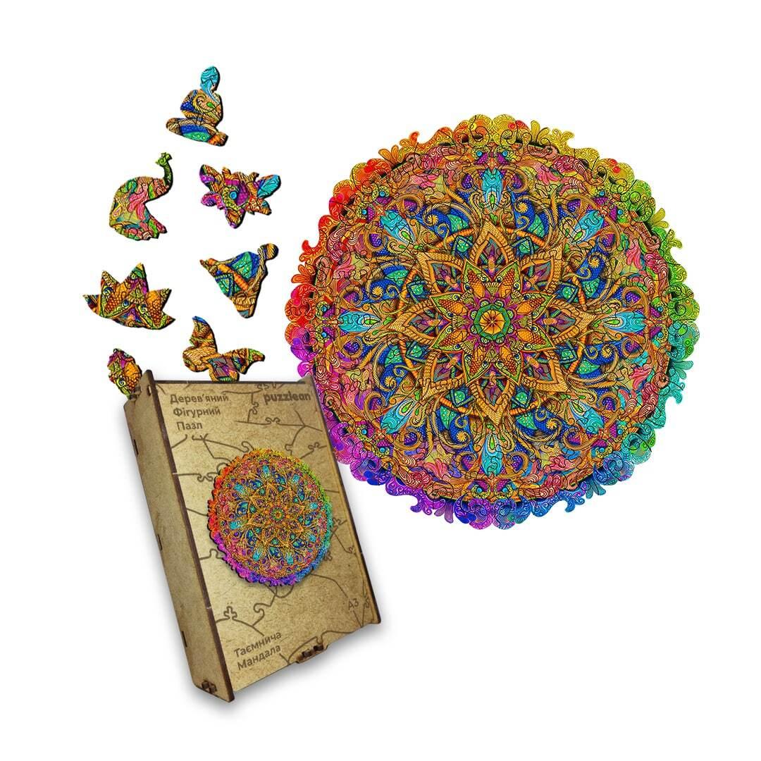 Пазл дерев'яний Таємнича Мандала, А4, Картонна коробка, фото 1