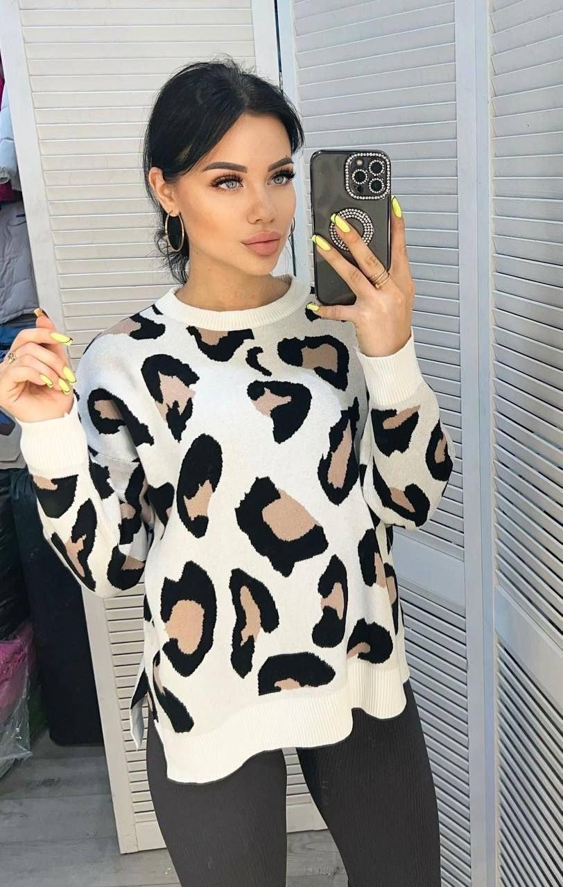 Подовжений жыночий в'язаний светр лео, фото 1