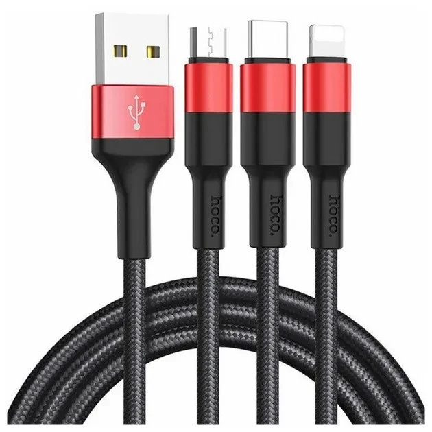 Дата-кабель Hoco X26 USB (тато) - Lightning (тато)/micro USB (тато)/USB-C (тато) 1м Black (K22852)