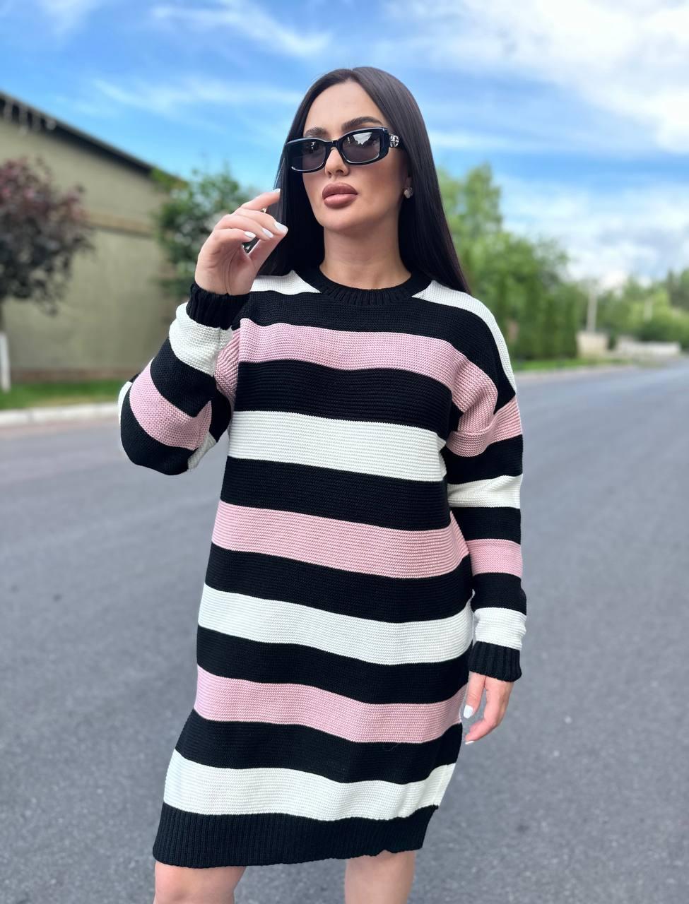 Круте в'язане плаття вільного крою в смужку, фото 1