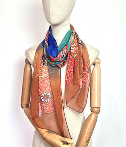 Шарф шифоновий легкий тонкий Каліпсо карамель/синій