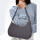 Жіноча сумка багет через плече графіт маленька сумка з плечовим ременем з екошкіри, фото 8