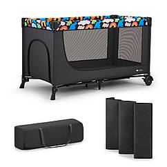 Манеж KiderKraft 2в1 JOY 2 happy shapes, чорний, легкий, для дому та на природі