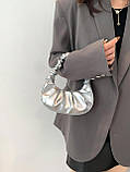 Жіноча сумка 6072 багет сіра срібляста, фото 8