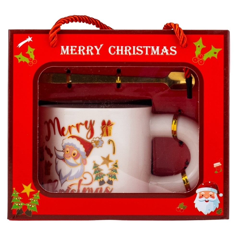 Керамічна новорічна чашка "Funny Santa "-3 з ложечкою, 300 мл., фото 1