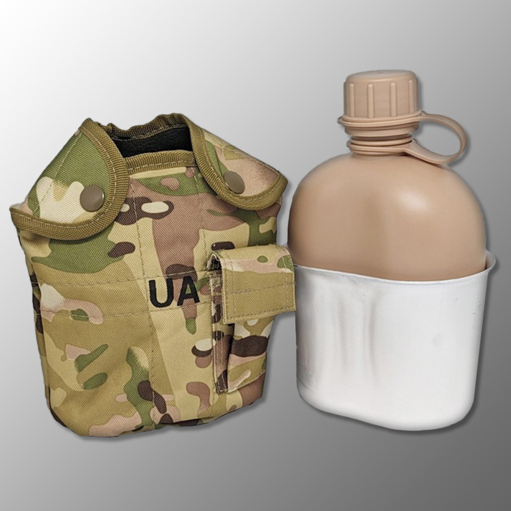Фляга "UA з підсклянником-котелком та чохлом" (Multicam) фляжка, ЗСУ, НГУ, тактична, турестична, мультикам, фото 1