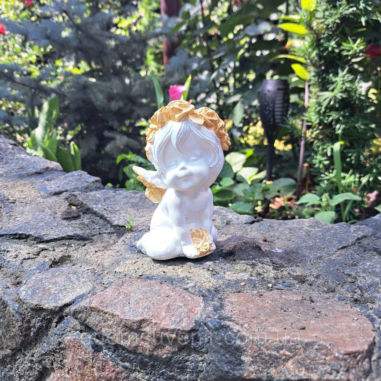 Статуетка Янголятко сидяче, золота посмішка