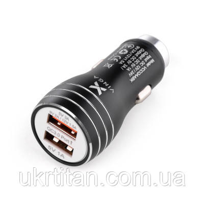 Оригінал! Зарядний пристрій Vinga QC3 Quick Dual USB Car Charger aluminium 18W Max (VCCQAABK) - Вища Якість!, фото 1