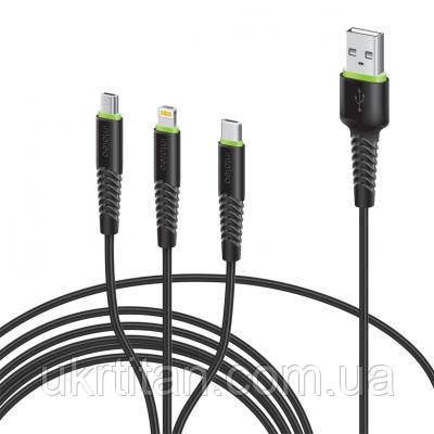 Оригінал! Дата кабель USB 2.0 AM to Lightning + Micro 5P + Type-C 1.4m CBFLEXU1 bl Intaleo (1283126487521) - Вища Якість!, фото 1