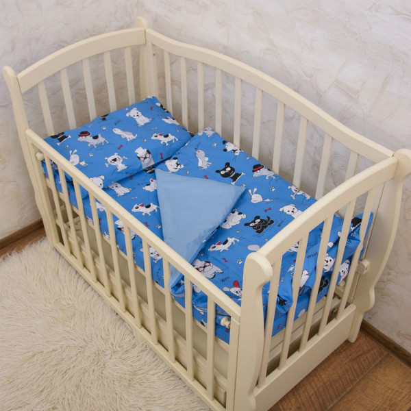 Комплект дитячої постільної білизни "Веселі звірята" Поплін Betis Блакитний з принтом, фото 1