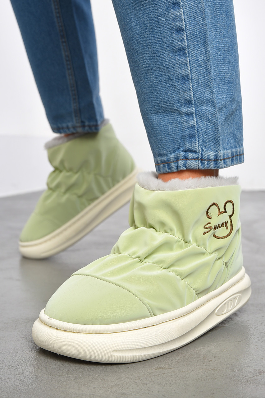 Дутики жіночі на хутрі зеленого кольору 184611T Безкоштовна доставка, фото 1