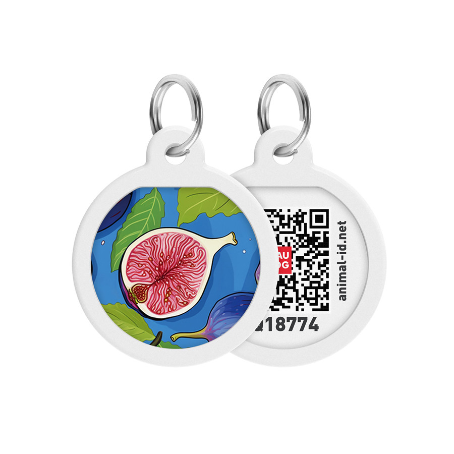 Адресник для собак і котів металевий WAUDOG Smart ID з QR-паспортом, малюнок "Інжир", коло, Д 25 мм, фото 1