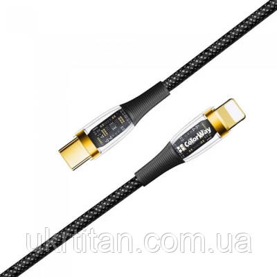 Оригінал! Дата кабель USB-C to Lightning 1.2m 3A 27W black ColorWay (CW-CBPDCL057-BK) - Вища Якість!, фото 1