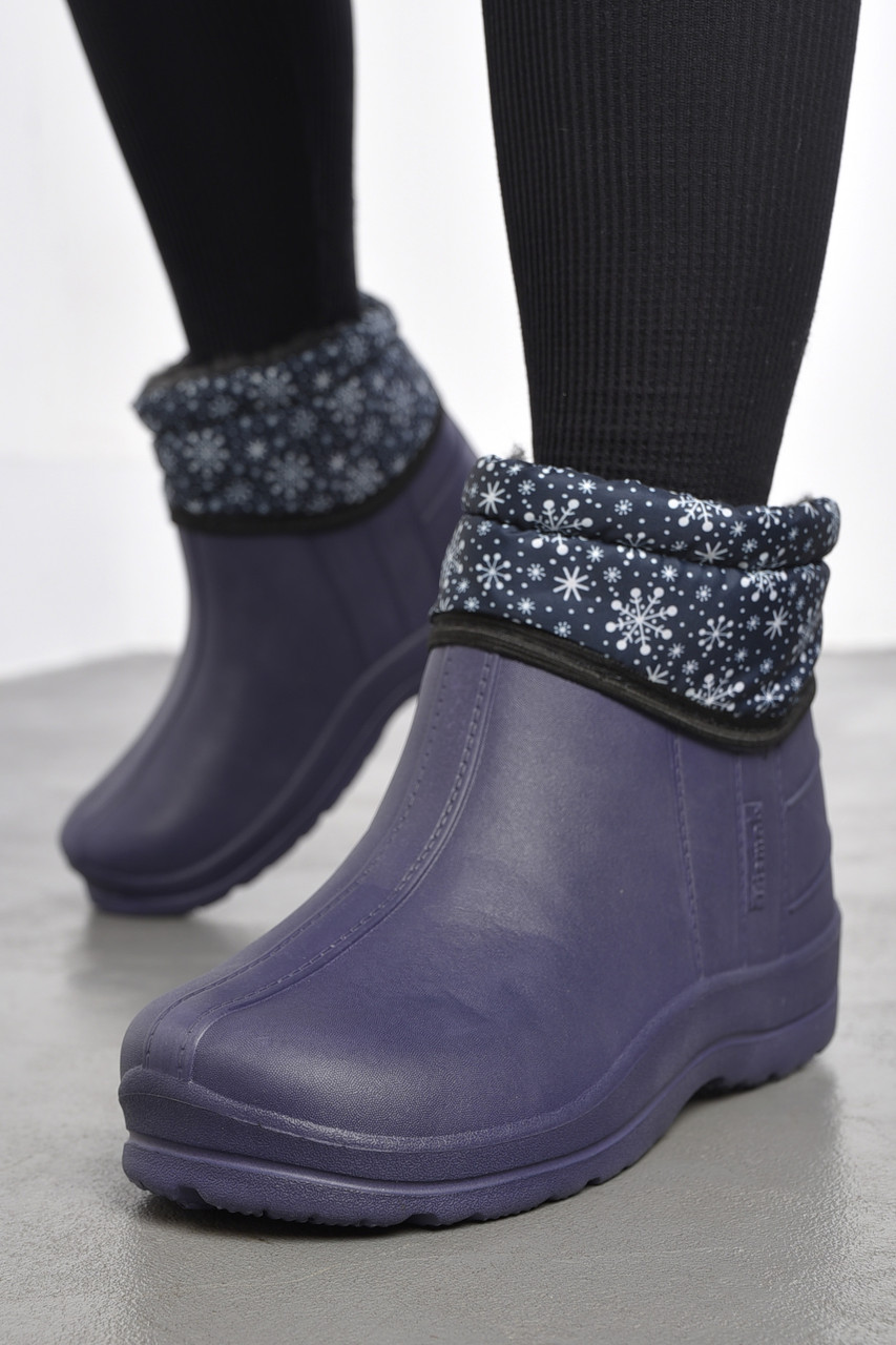 Дутики жіночі на хутрі темно-синього кольору в сніжинку 185434T Безкоштовна доставка, фото 1