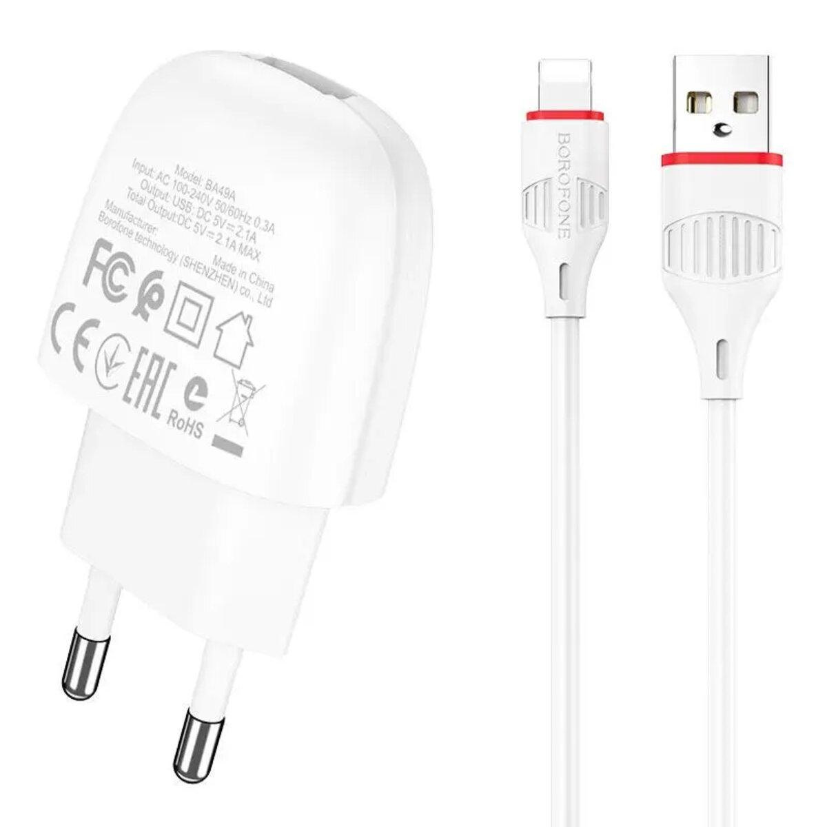 Мережевий зарядний пристрій BOROFONE BA49A Vast power single port charger set(Lightning) White