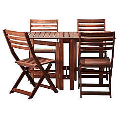 ÄPPLARÖ Стіл 4 складані стільці, садовий, коричнева морилка коричневий 398.984.45