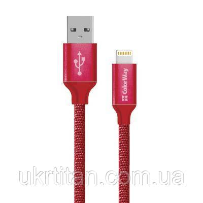 Оригінал! Дата кабель USB 2.0 AM to Lightning 2.0m red ColorWay (CW-CBUL007-RD) - Вища Якість!, фото 1