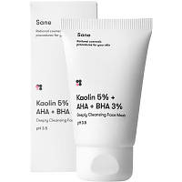 Оригінал! Маска для обличчя Sane Kaolin 5% + AHA + BHA 3% Deeply Cleansing Face Mask З каоліном та саліциловою кислотою 40 мл