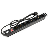 Оригінал! Силовий блок 19" 8 розеток, кабель 2.0m мідь 1.5мм, з вимикачем Atcom (AT1821) - Вища Якість!