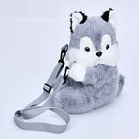 Сумочка дитяча плюшева "Собака" FG240327079M, довга ручка, 1 відділення, застібка-блискавка