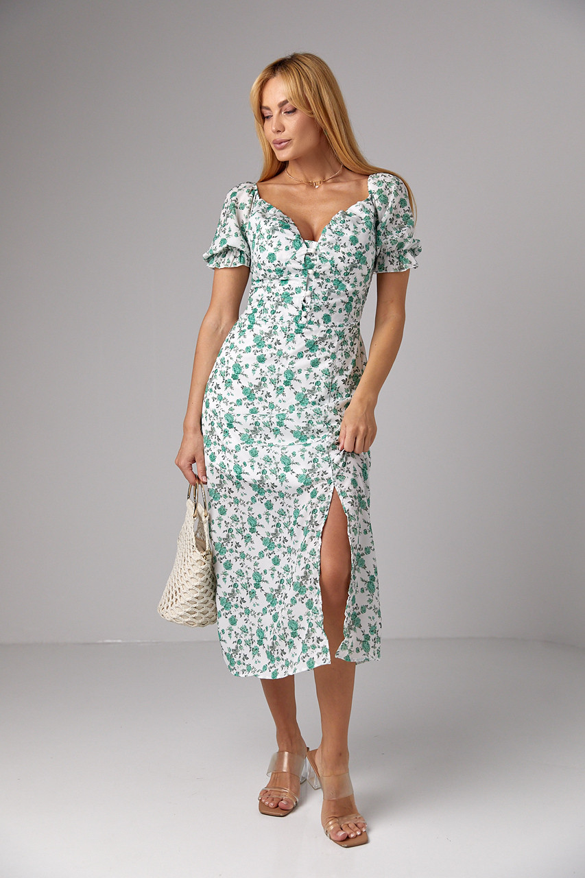 Літнє мідіплаття з коротким рукавом і відкритими плечима — зелений колір, S (є розміри), фото 1