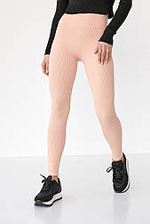 Лосини з еластичного трикотажу в рубчик — персиковий колір, L (є розміри)