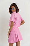 Костюм зі спідницею плісе та коротким жакетом — рожевий колір, L (є розміри), фото 2