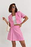 Костюм зі спідницею плісе та коротким жакетом — рожевий колір, L (є розміри), фото 3