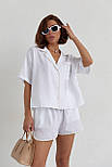 Літній костюм із шортами на зав'язках і сорочкою — молочний колір, S (є розміри) L, фото 3