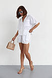 Літній костюм із шортами на зав'язках і сорочкою — молочний колір, S (є розміри) L, фото 5