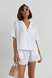 Літній костюм із шортами на зав'язках і сорочкою — молочний колір, S (є розміри) L, фото 6