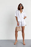 Літній костюм із шортами на зав'язках і сорочкою — молочний колір, S (є розміри) L, фото 7