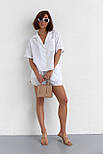 Літній костюм із шортами на зав'язках і сорочкою — молочний колір, S (є розміри) L, фото 8