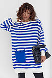 Туніка жіноча в смужку з кишенею — синій колір, L (є розміри), фото 5